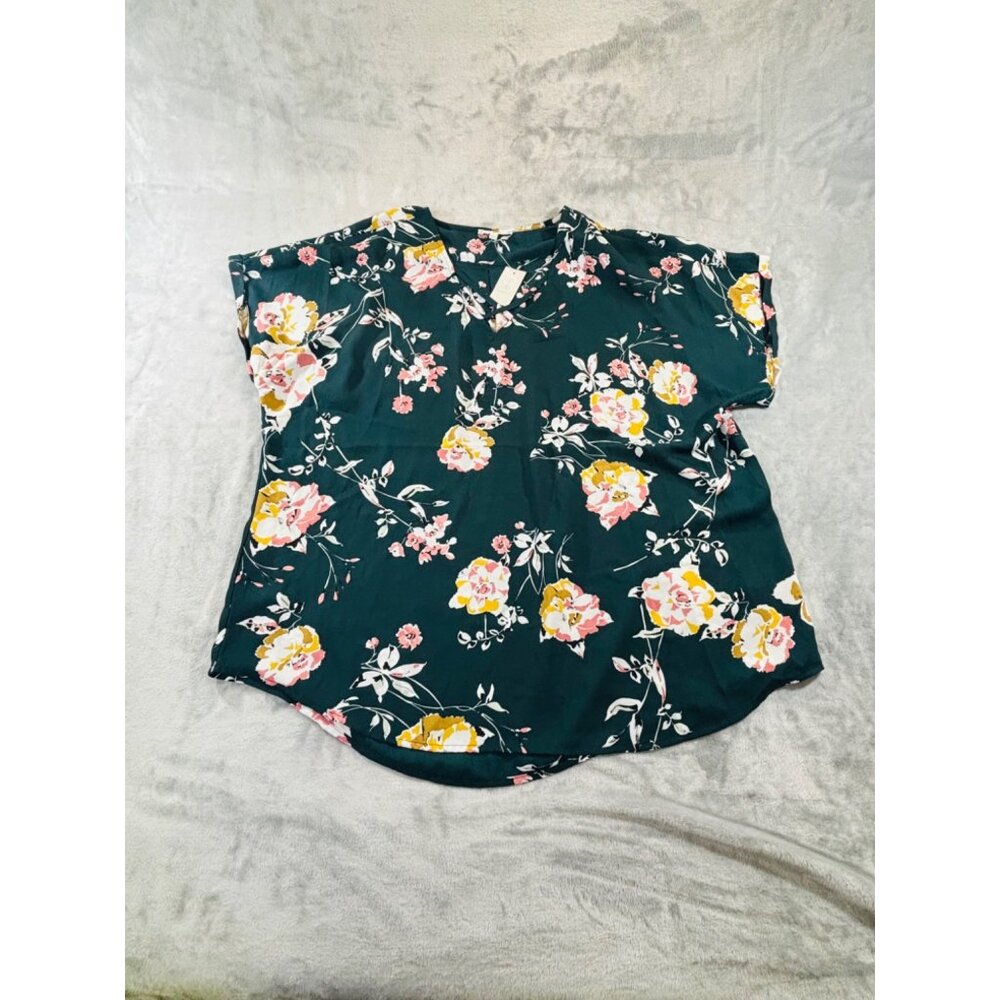 Maurice blouse Women's XXL green floral criss cross V-neck top NWT
